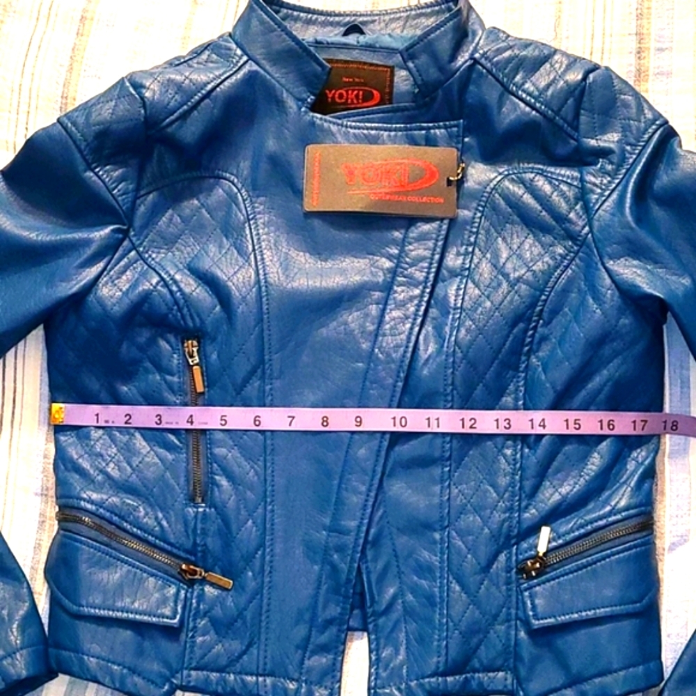 YOKI - Blue Vegan Moto Leather Jacket ๐ NWT! - Picture 6 of 9